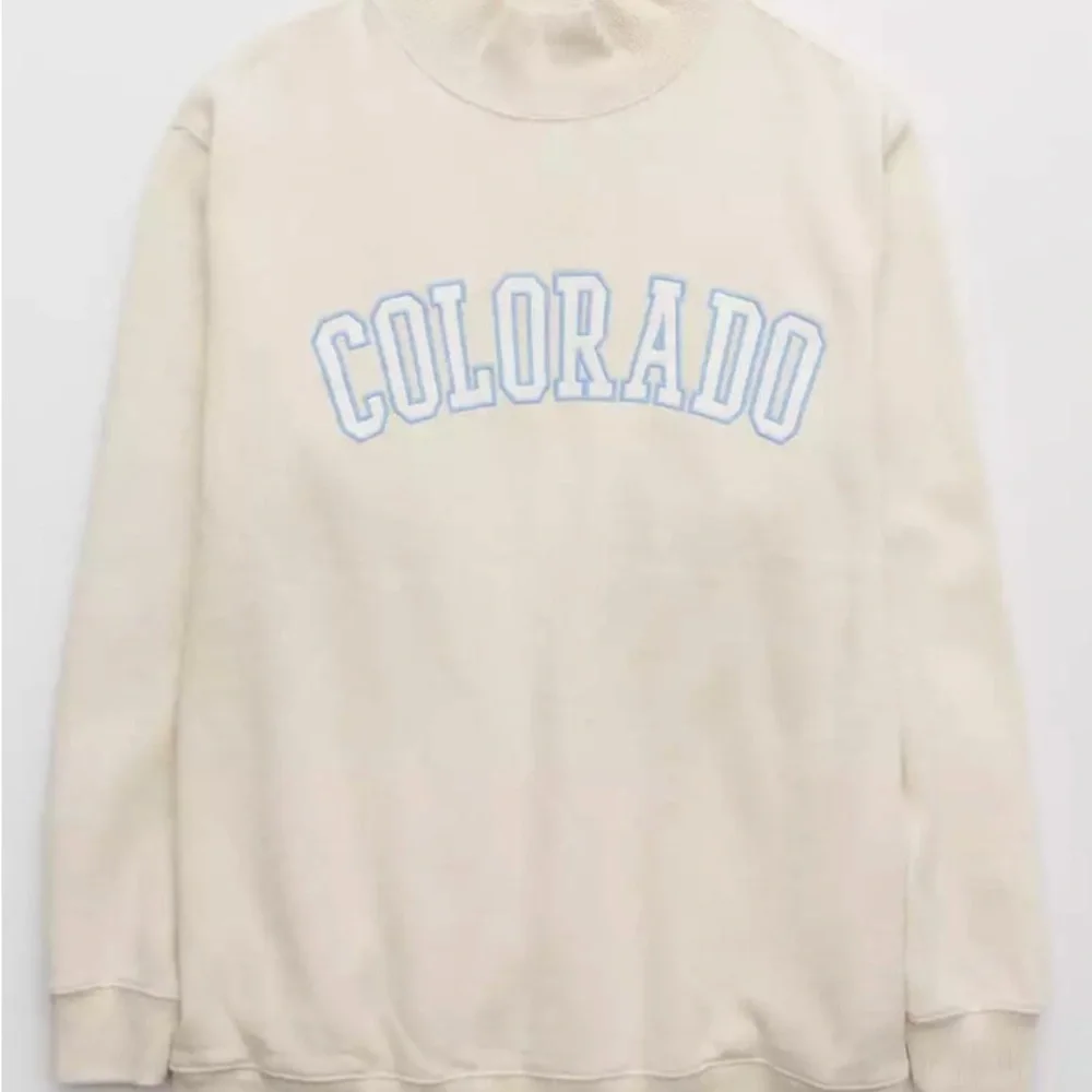 aerie The Sweat Everyday Cozy Mock Neck Sweatshirt Colorado Cream Neutral XS - Picture 3 of 11